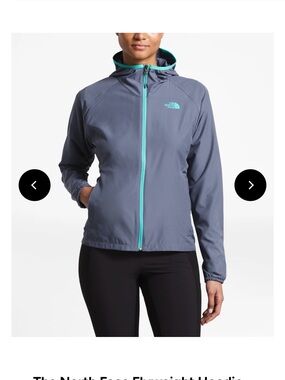 Sz MThe North Face Flyweight  Women’s Gray Hooded Jacket with Teal Trim